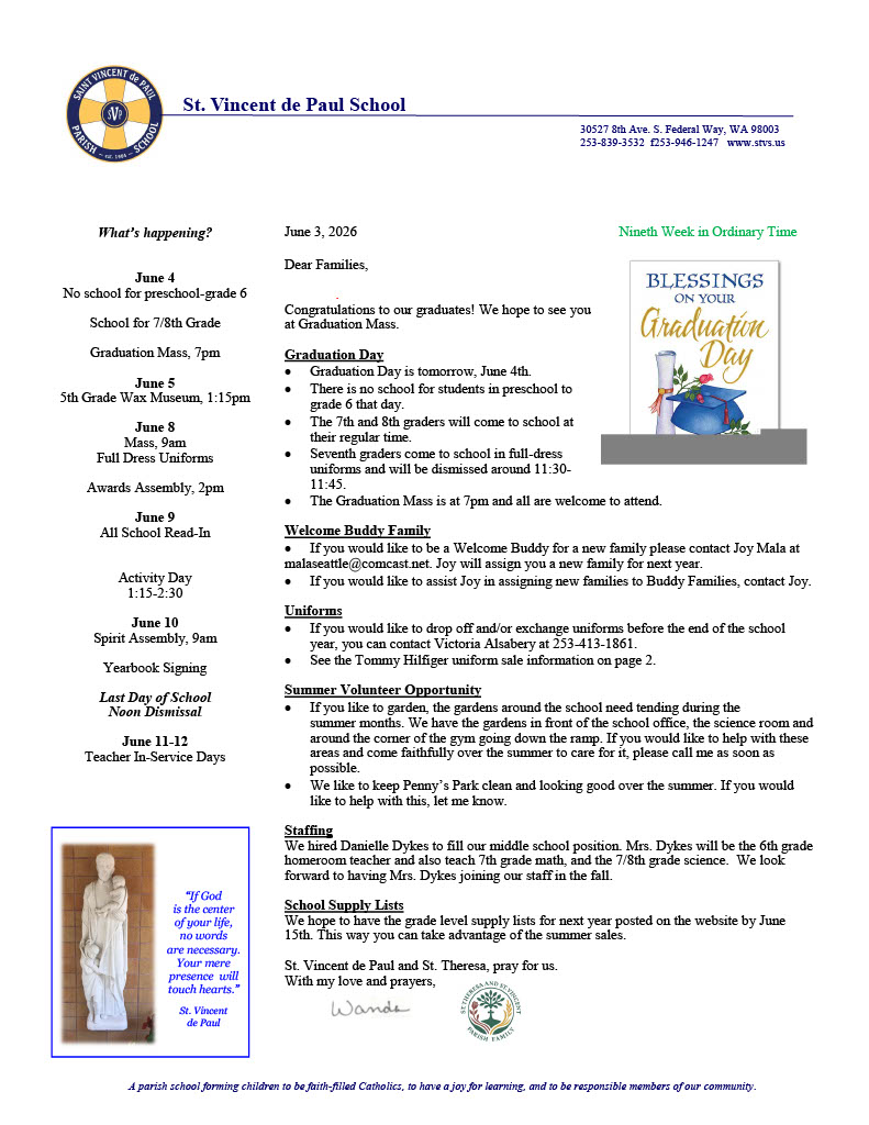 Principal's Weekly Note - St Vincent de Paul